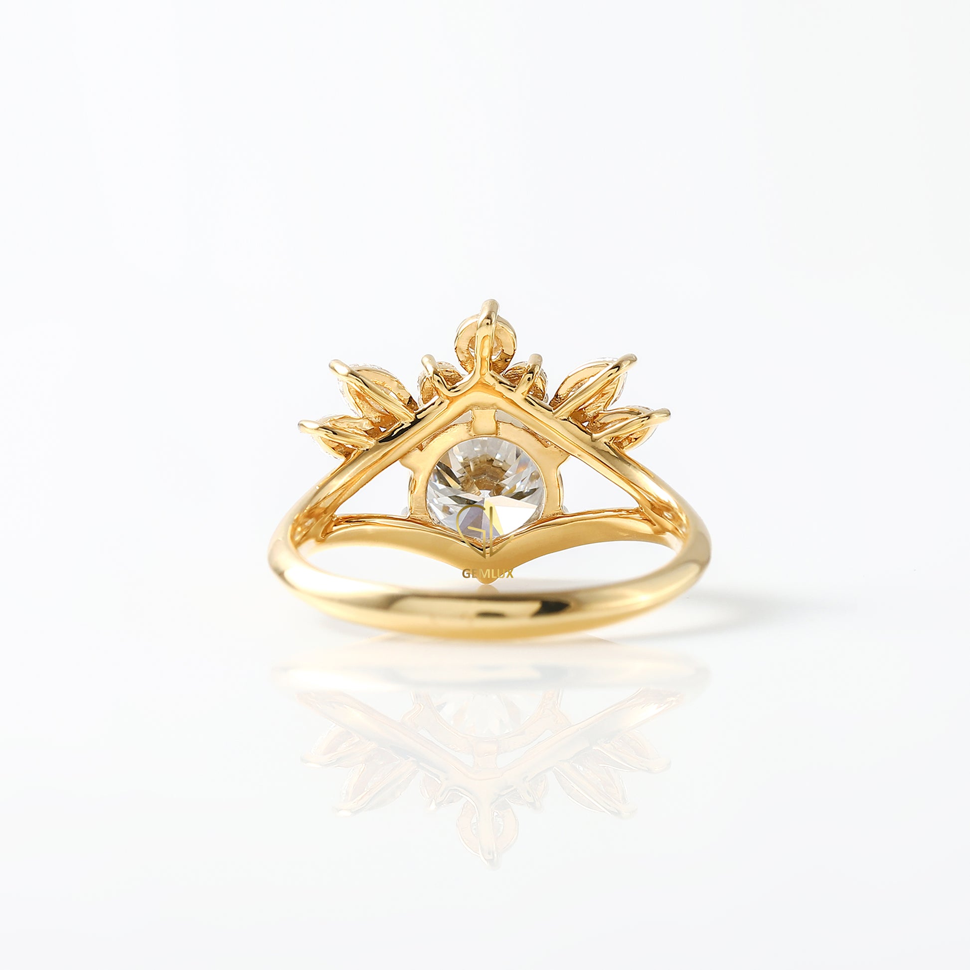 Split Shank Round Cut Moissanite Crown Style Ring
