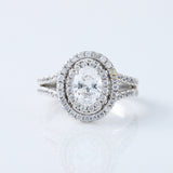 Split Shank 1 Ct Oval Cut Moissanite Double Halo Engagement Ring