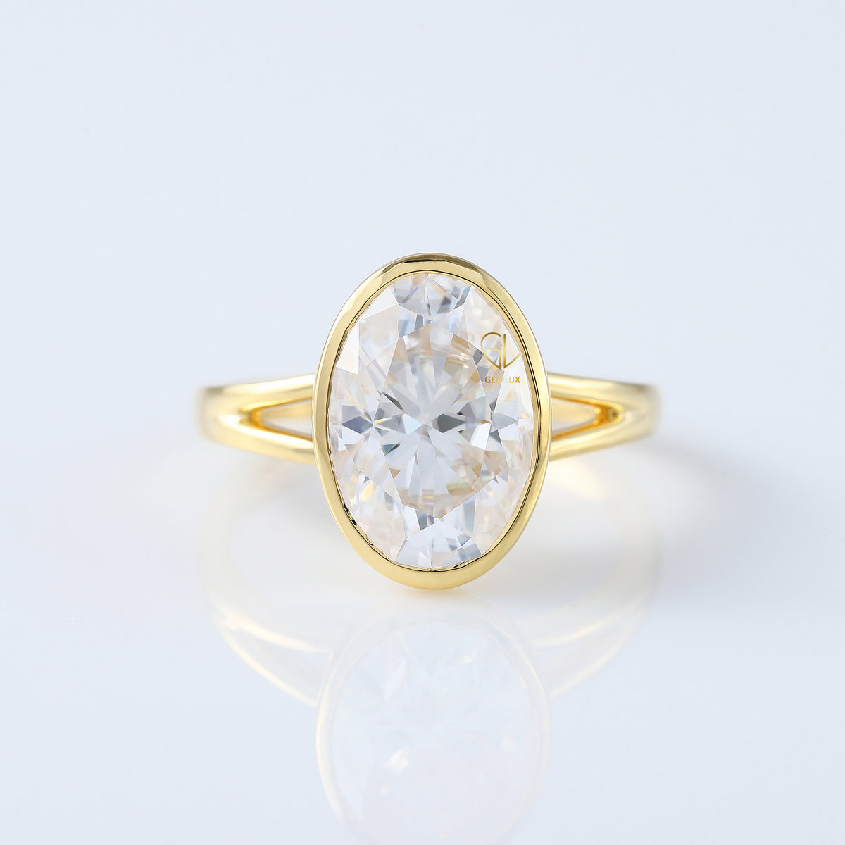 Split Shank Oval Cut Bezel Moissanite Solitaire Ring