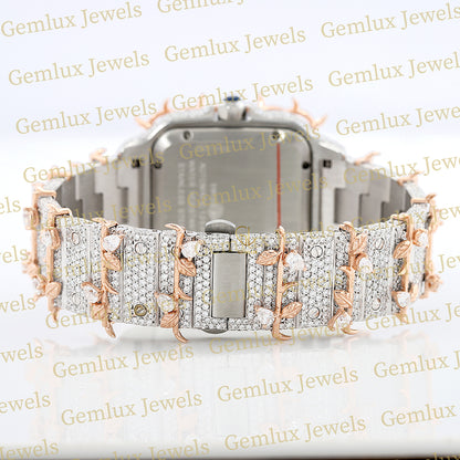 Square Roman Dial Iced Out Crown Thorn Hip Hop Watch