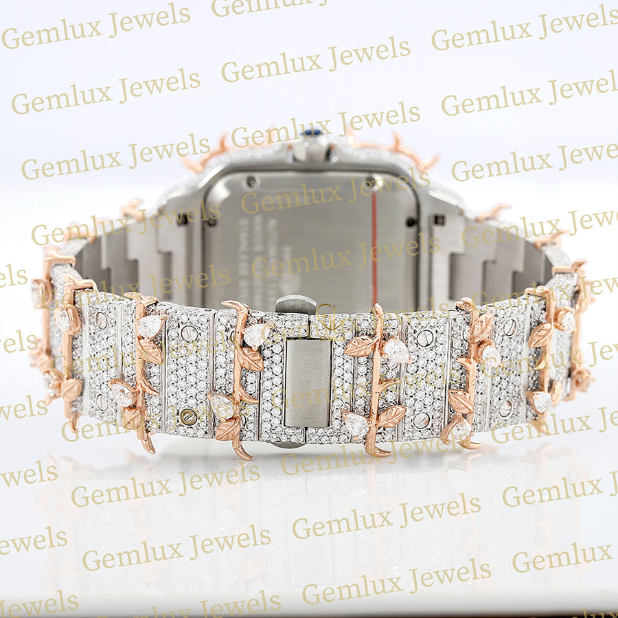 Square Roman Dial Iced Out Crown Thorn Hip Hop Watch