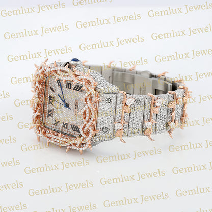 Square Roman Dial Iced Out Crown Thorn Hip Hop Watch