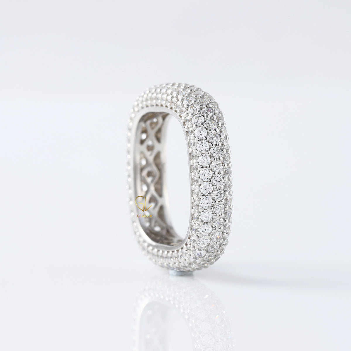 Square Design Round Moissanite Full Eternity Wedding Band