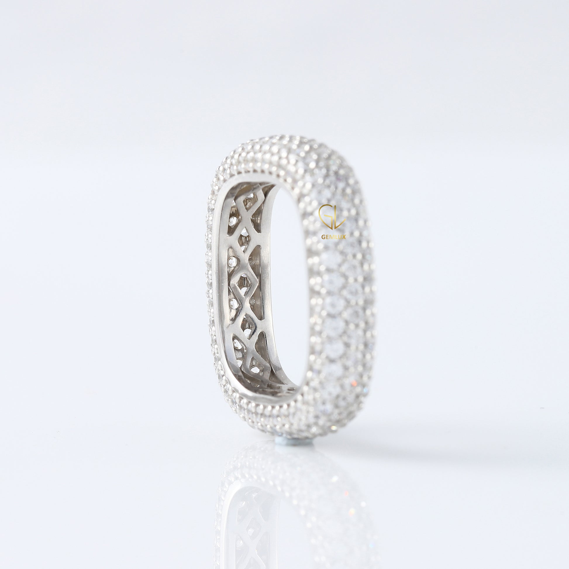 Square Design Round Moissanite Full Eternity Wedding Band