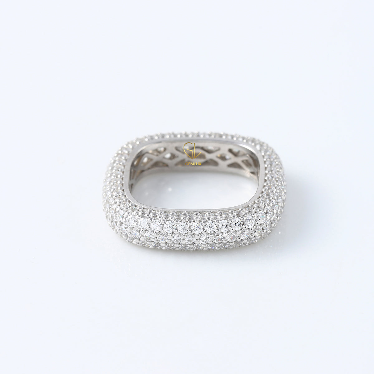 Square Design Round Moissanite Full Eternity Wedding Band