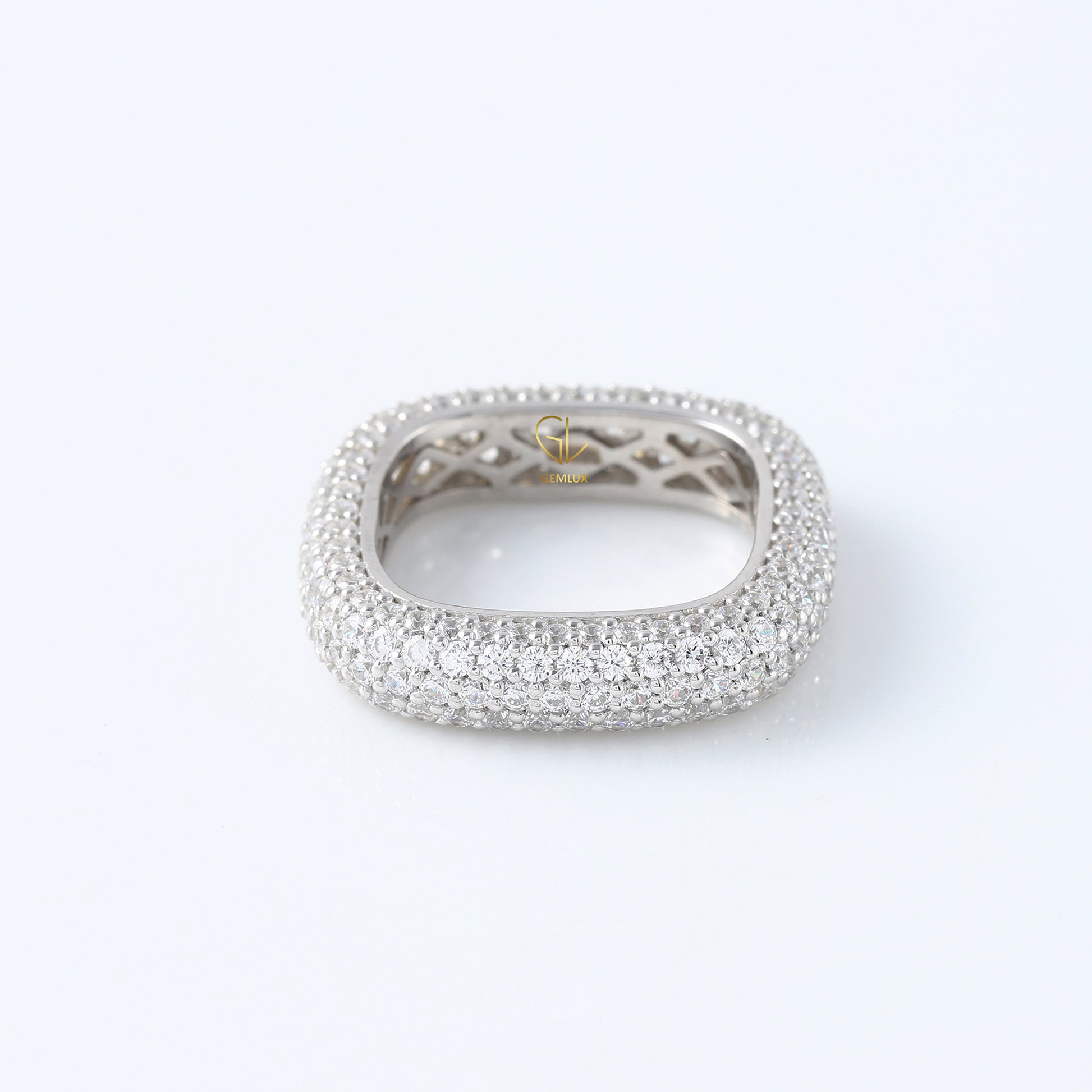 Square Design Round Moissanite Full Eternity Wedding Band