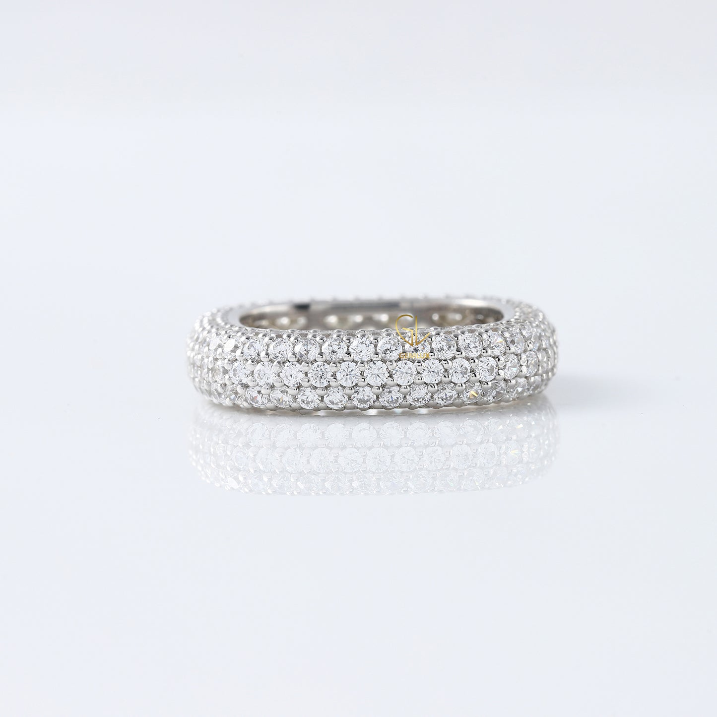 Square Design Round Moissanite Full Eternity Wedding Band