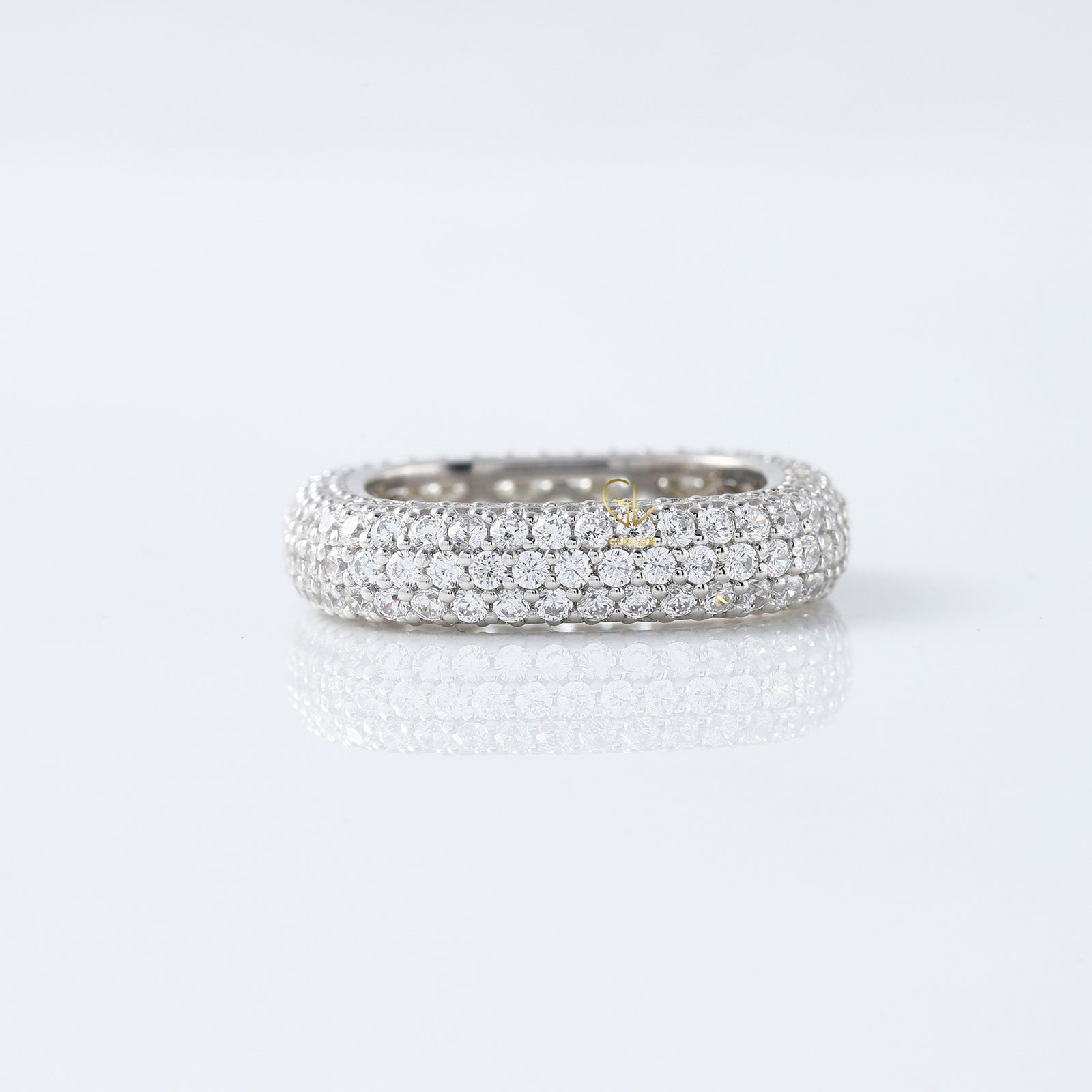 Square Design Round Moissanite Full Eternity Wedding Band