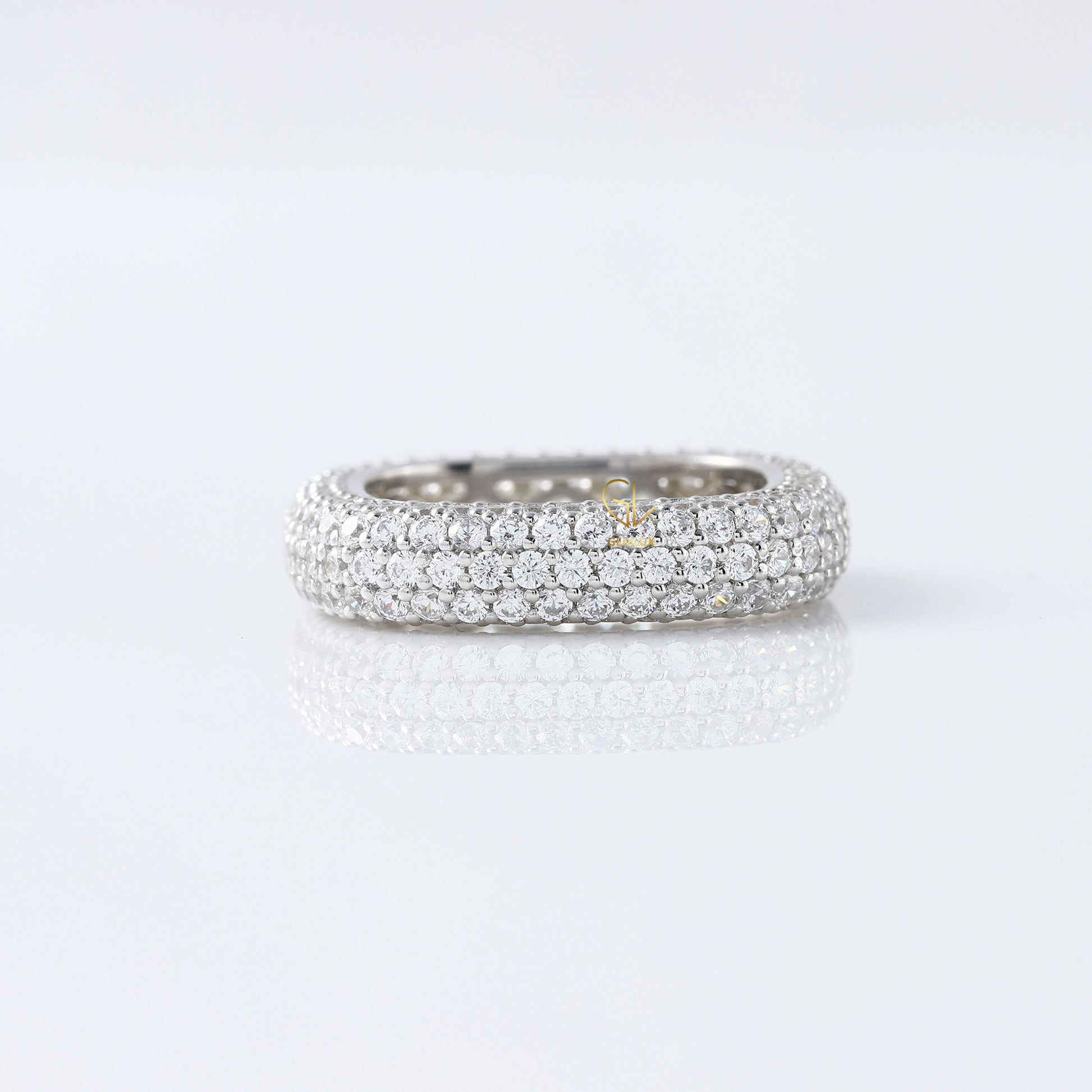 Square Design Round Moissanite Full Eternity Wedding Band