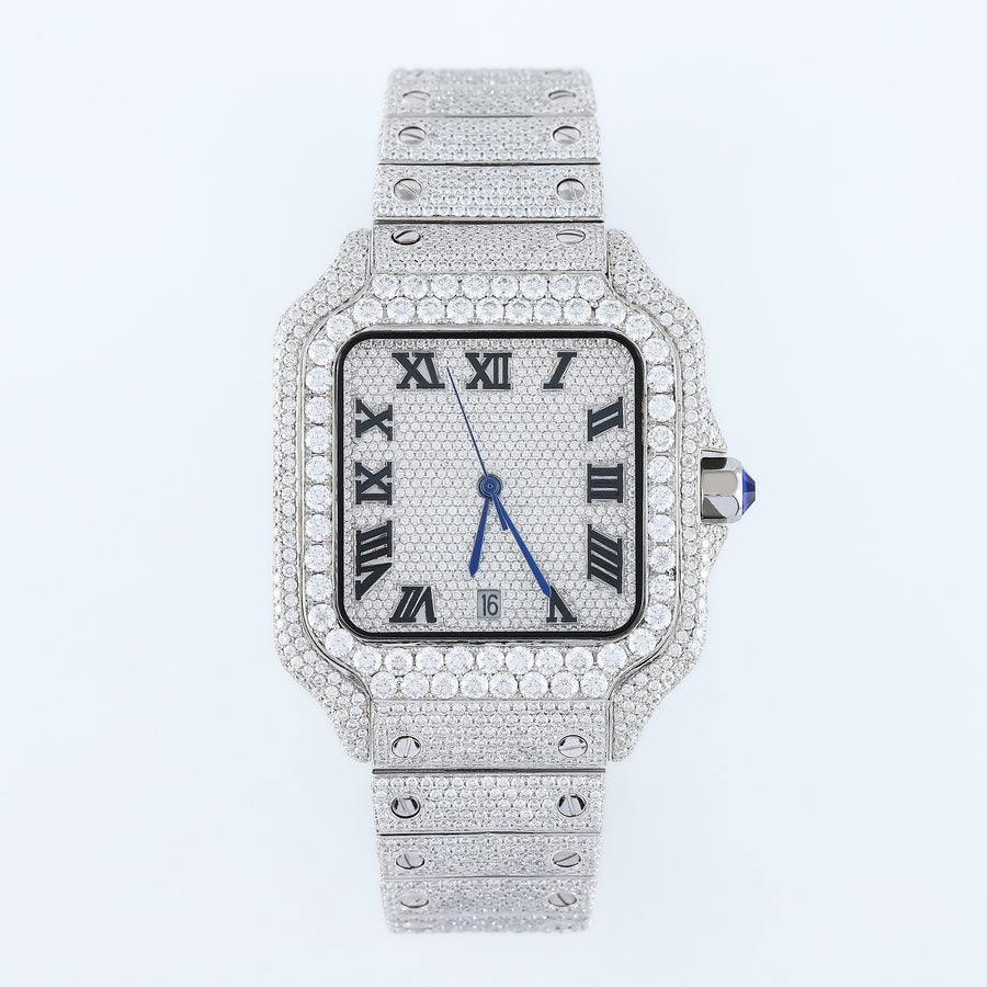 Square Roman Dial Iced Out D VVS Moissanite Hip Hop Watch