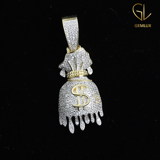 Stylish Fully Iced Out Drip Money Bag Dollar Sign Hiphop Pendant