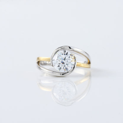 Swirl Bypass Round Moissanite Two Tone Engagement Ring