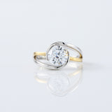 Swirl Bypass Round Cut Lab Grown Two Tone Solitaire Engagement Ring
