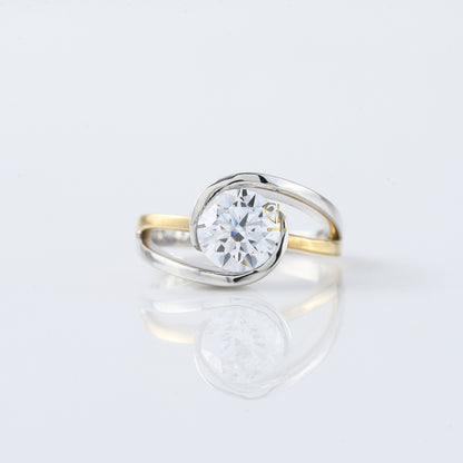 Swirl Bypass Round Cut Lab Grown Two Tone Solitaire Engagement Ring