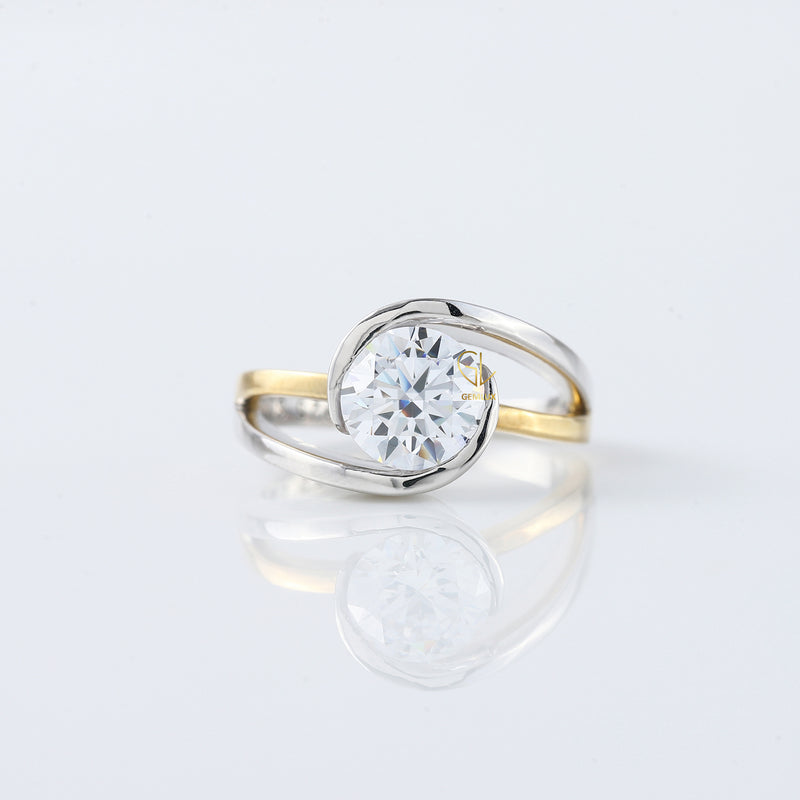 Swirl Bypass Round Cut Lab Grown Two Tone Solitaire Engagement Ring
