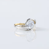 Swirl Bypass Round Cut Lab Grown Two Tone Solitaire Engagement Ring