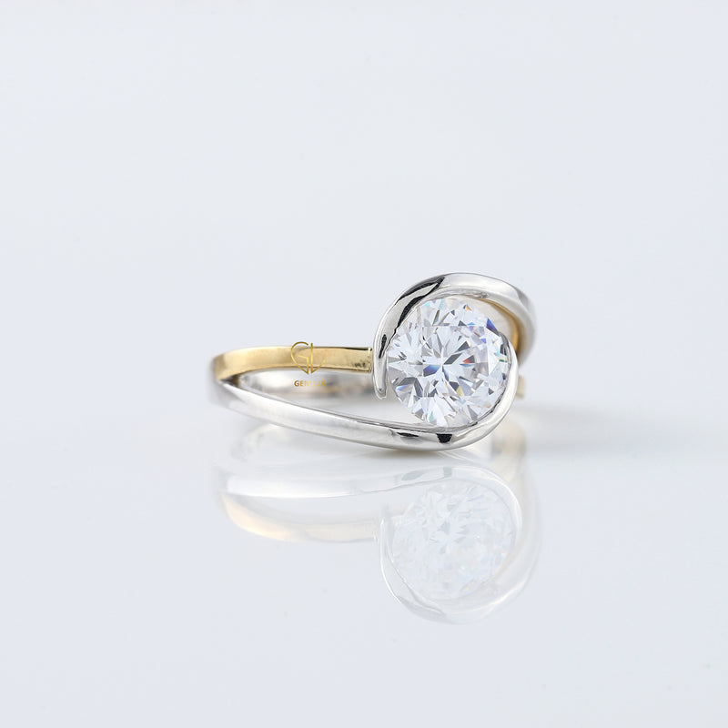 Swirl Bypass Round Cut Lab Grown Two Tone Solitaire Engagement Ring