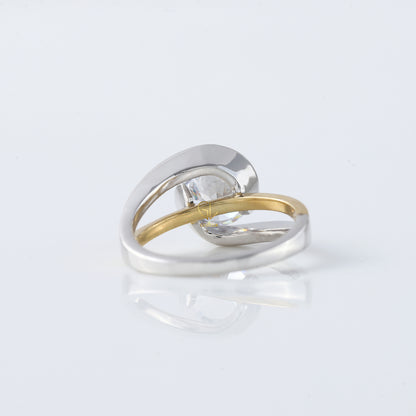 Swirl Bypass Round Cut Lab Grown Two Tone Solitaire Engagement Ring