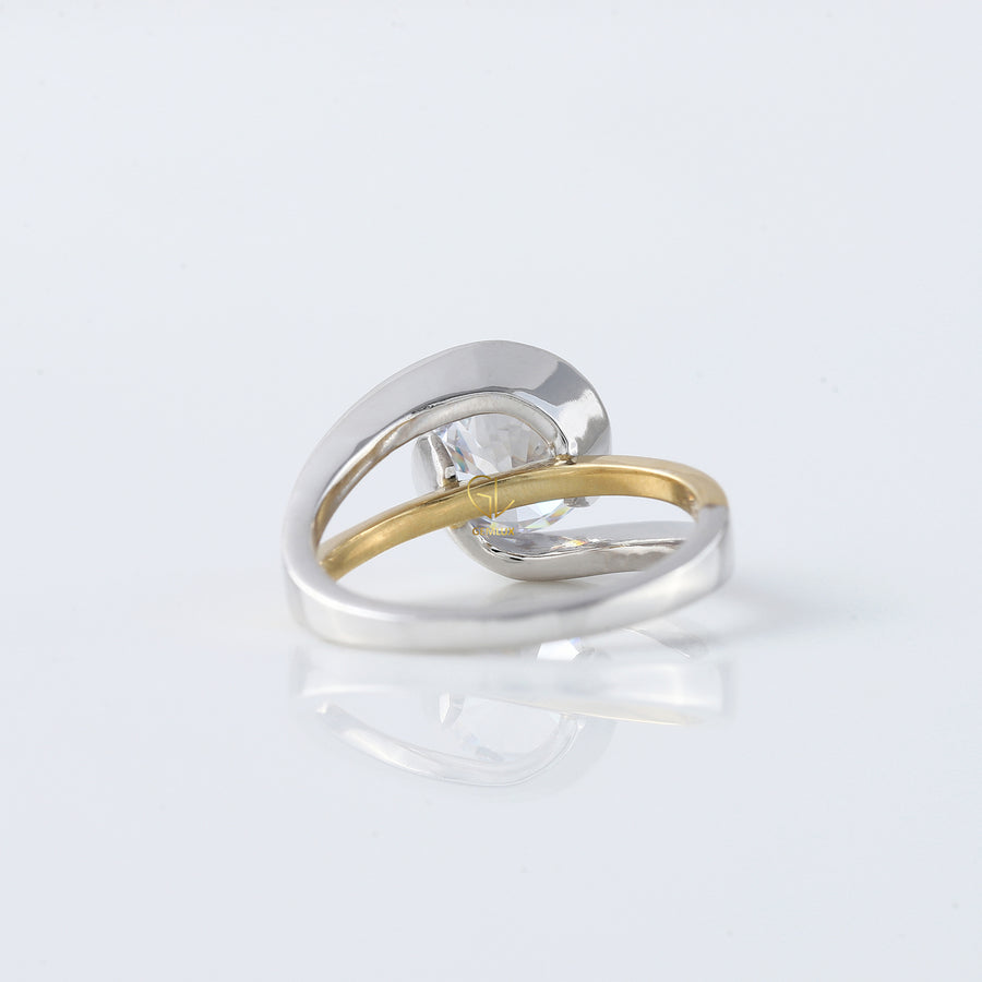 Swirl Bypass Round Cut Lab Grown Two Tone Solitaire Engagement Ring