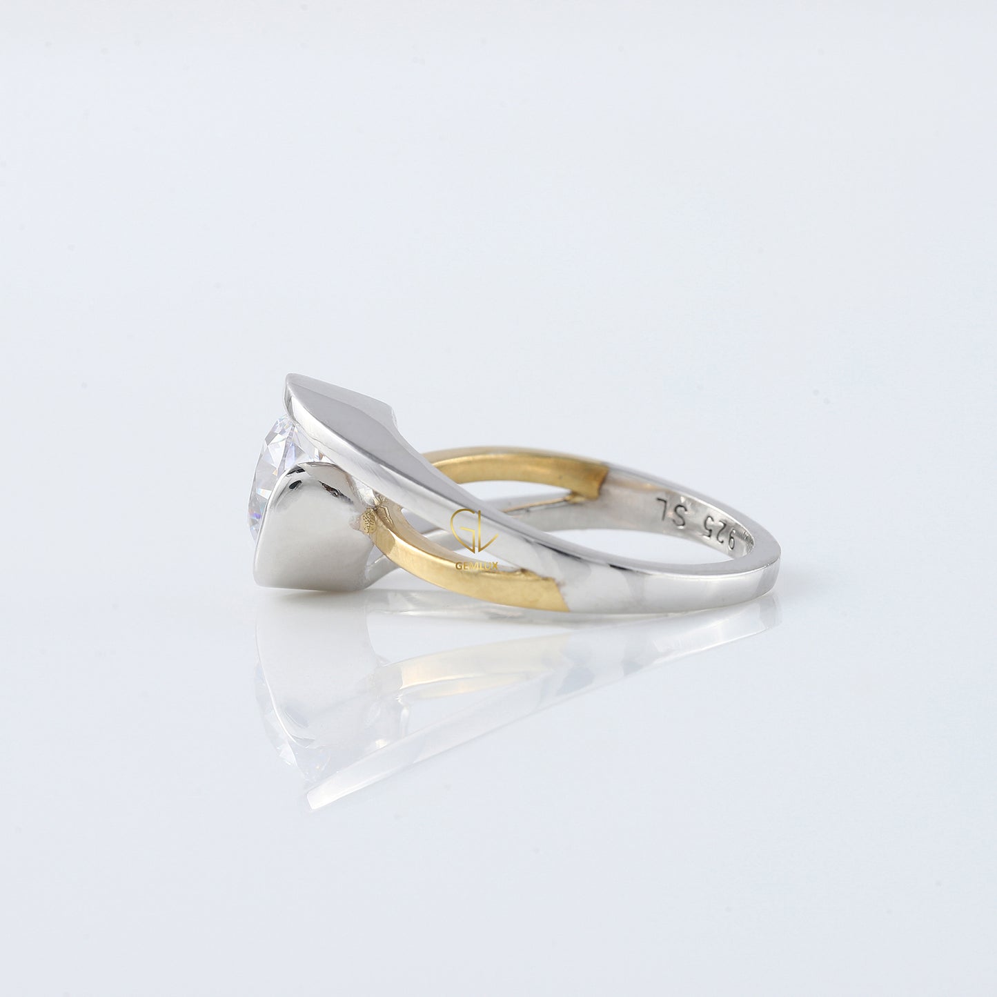 Swirl Bypass Round Cut Lab Grown Two Tone Solitaire Engagement Ring