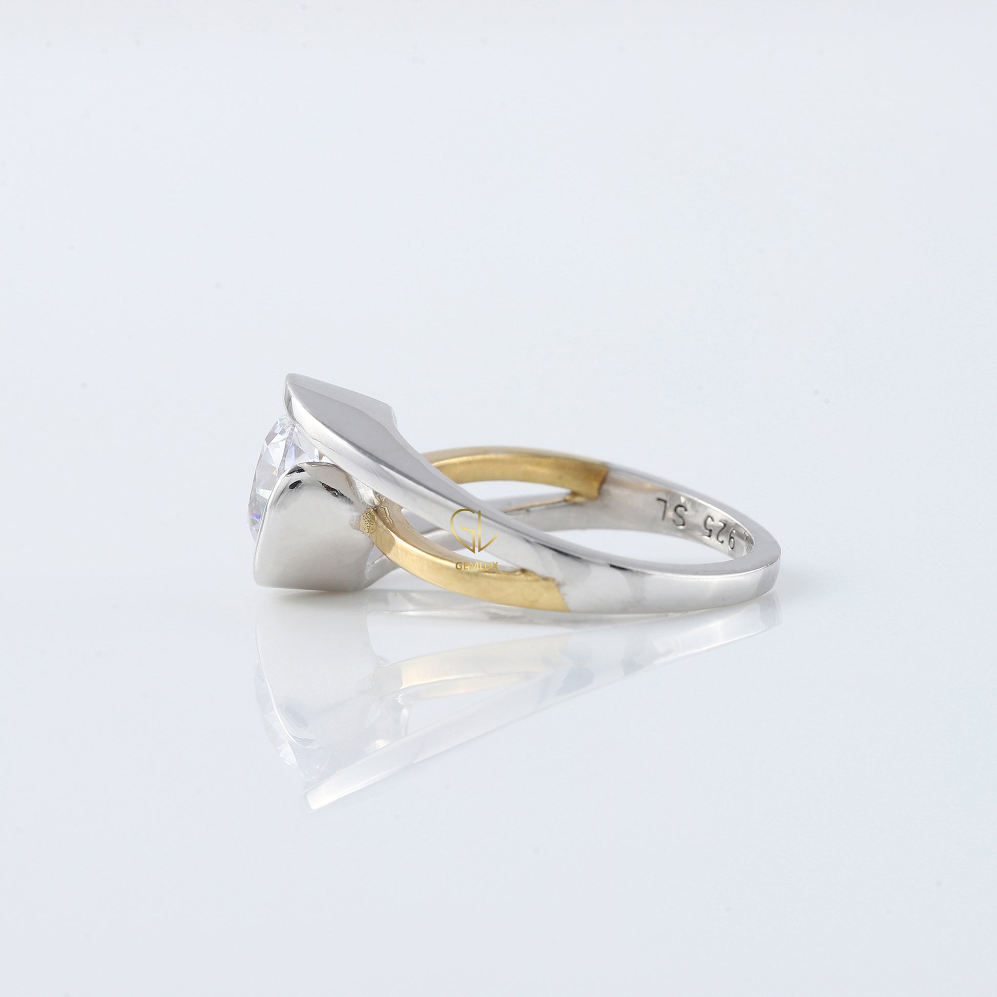 Swirl Bypass Round Cut Lab Grown Two Tone Solitaire Engagement Ring