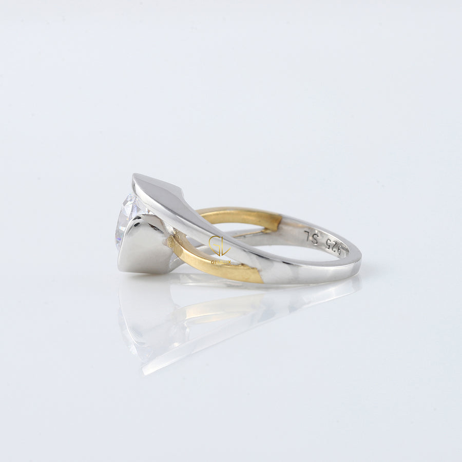 Swirl Bypass Round Cut Lab Grown Two Tone Solitaire Engagement Ring