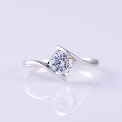 Swirl Bypass Round Moissanite Engagement Ring