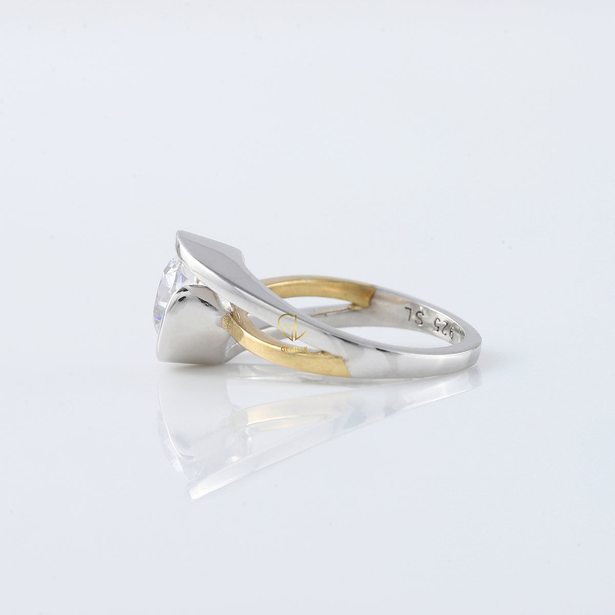 Swirl Bypass Round Moissanite Two Tone Solitaire Engagement Ring