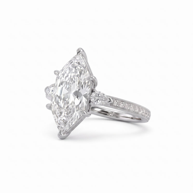 Thee Stone Dutch Marquise Lab Grown Diamond Ring Vintage Engagement Ring