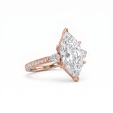 Marquise-cut lab-grown diamond engagement ring with round diamond side clusters and a slim yellow-gold band