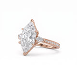 Marquise-cut lab-grown diamond engagement ring with round diamond side clusters and a slim yellow-gold band