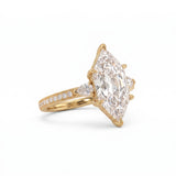 Marquise-cut lab-grown diamond engagement ring with round diamond side clusters and a slim yellow-gold band