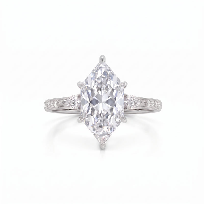 Thee Stone Dutch Marquise Lab Grown Diamond Ring Vintage Engagement Ring