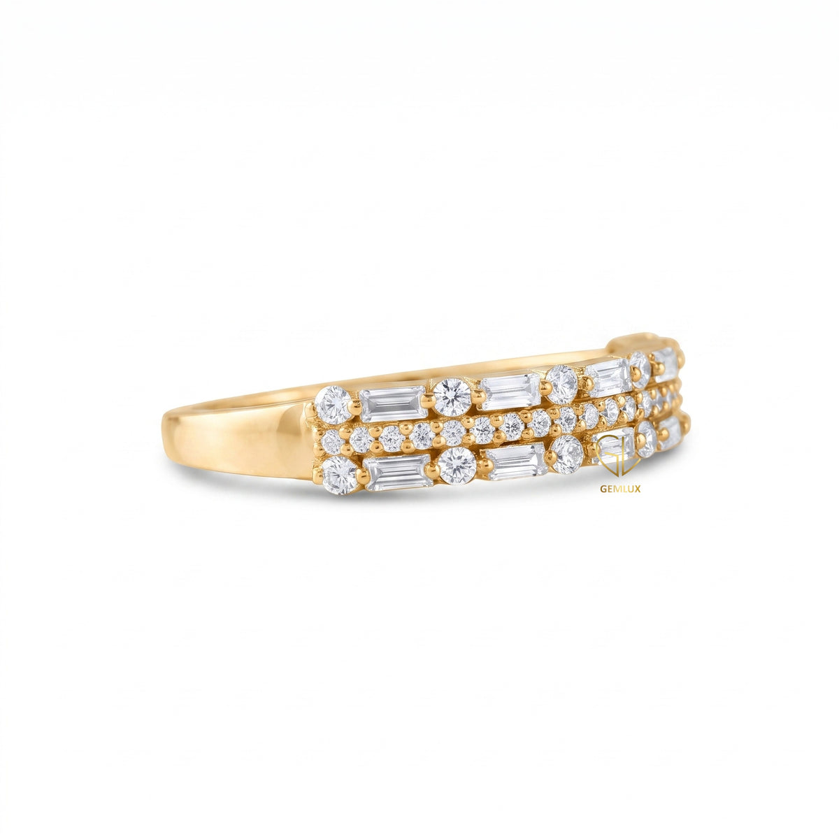 Three Row Moissanite Eternity Wedding Band