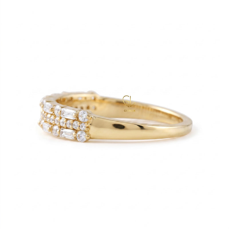 Three Row Moissanite Eternity Wedding Band