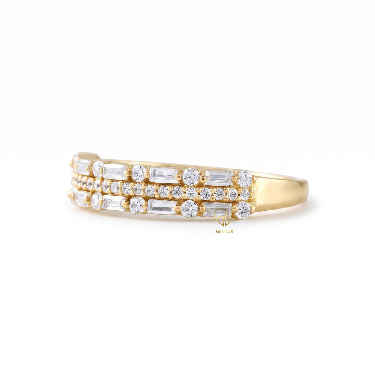 Three Row Moissanite Eternity Wedding Band