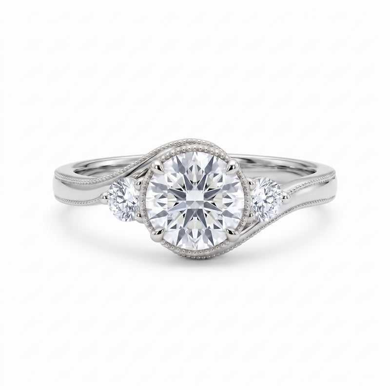 Three Stone Bypass Diamond Engagement Ring