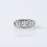 Three Stone Circa 1930's Vintage Princess Cut Lab Grown Edwardian Ring