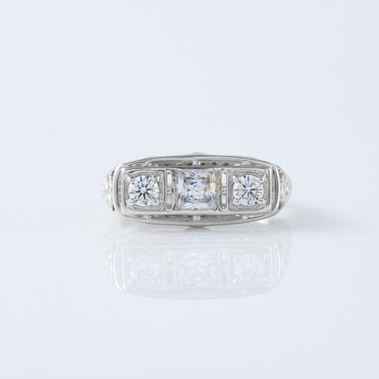 Three Stone Circa 1930's Vintage Princess Cut Lab Grown Edwardian Ring