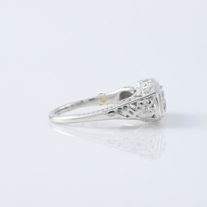 Three Stone Circa 1930's Vintage Princess Cut Lab Grown Edwardian Ring