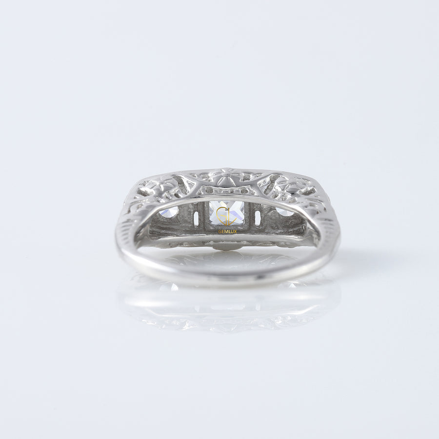 Three Stone Circa 1930's Vintage Princess Cut Lab Grown Edwardian Ring