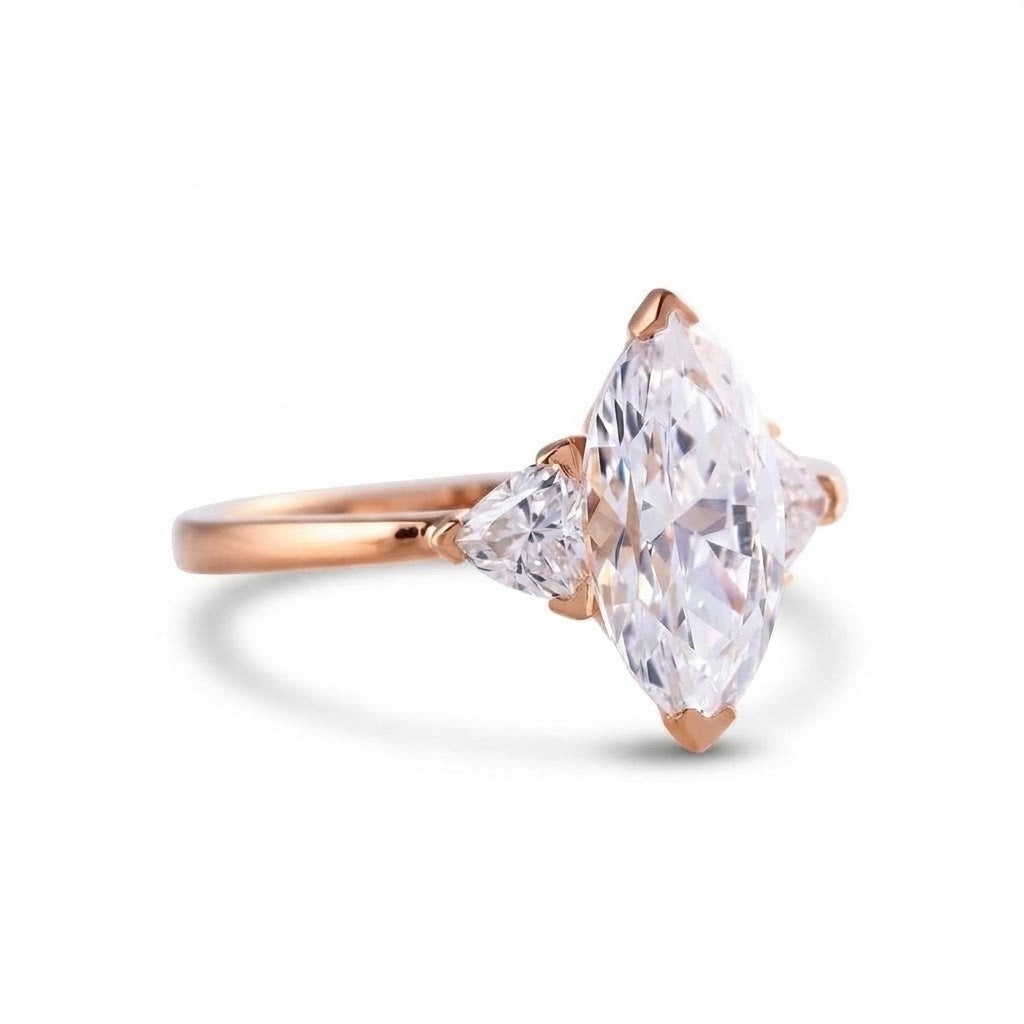 Three Stone Marquise Cut Moissanite Diamond Engagement Ring