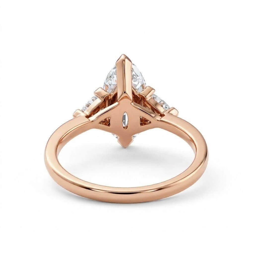 Three Stone Marquise Cut Moissanite Diamond Engagement Ring