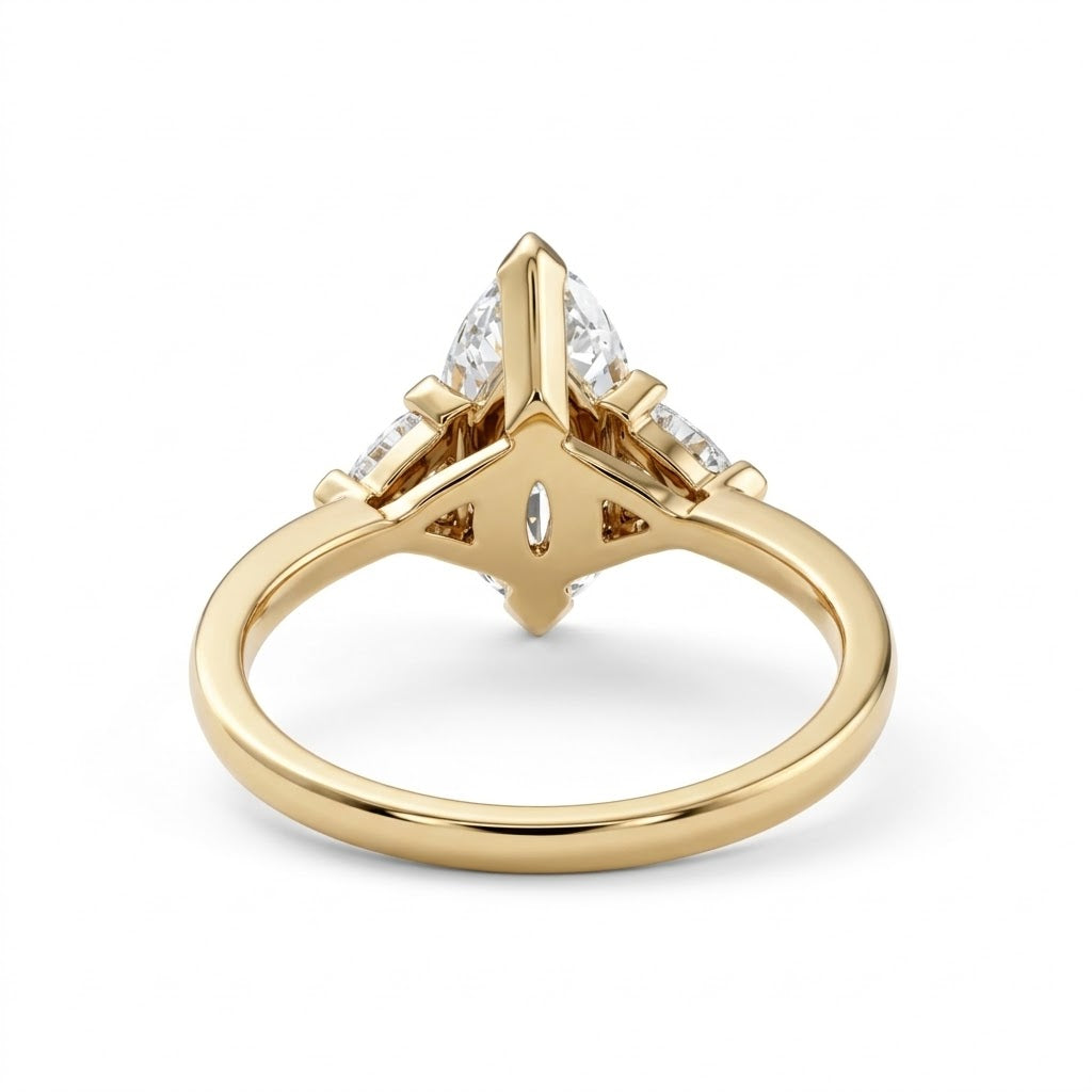 Three Stone Marquise Cut Moissanite Diamond Engagement Ring