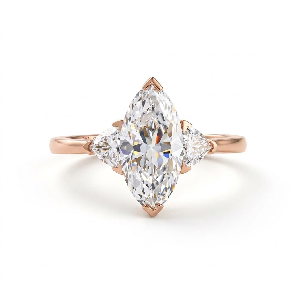 Three Stone Marquise Cut Moissanite Diamond Engagement Ring