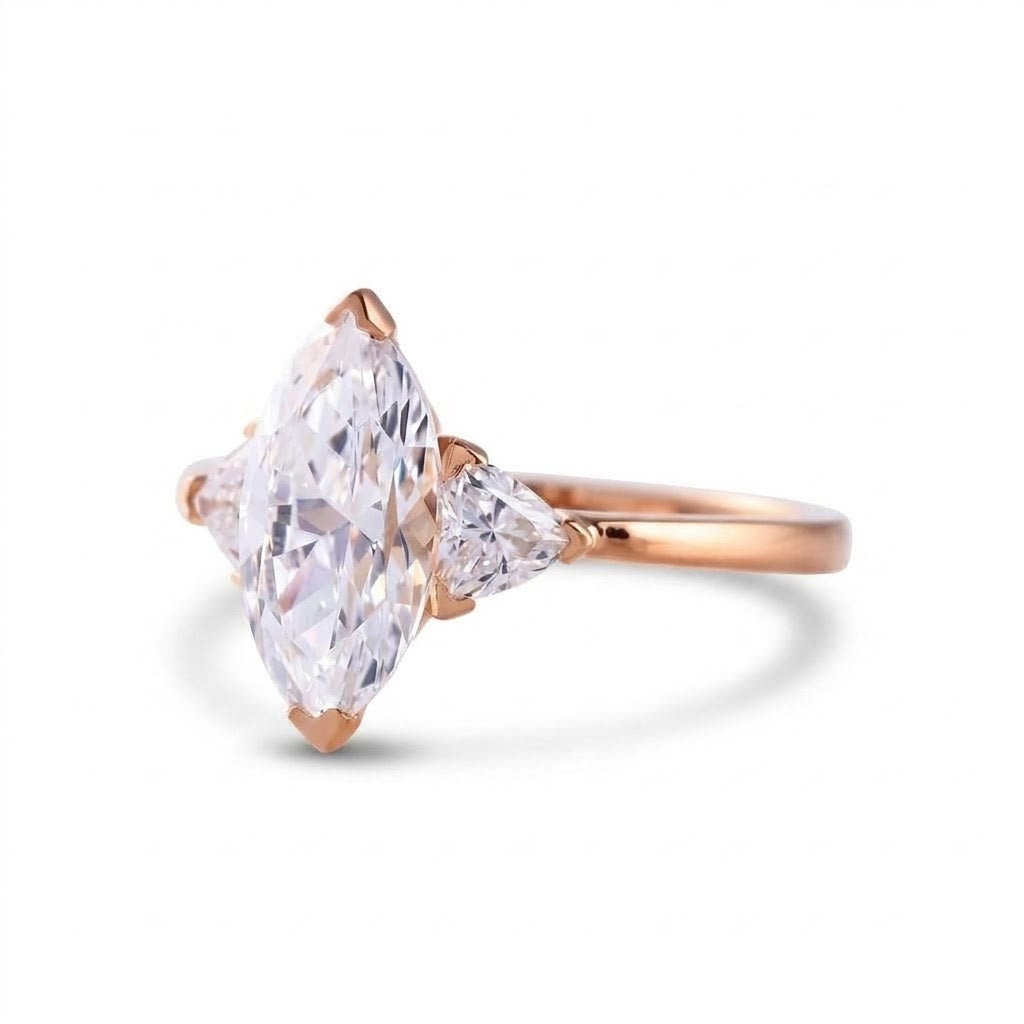 Three Stone Marquise Cut Moissanite Diamond Engagement Ring