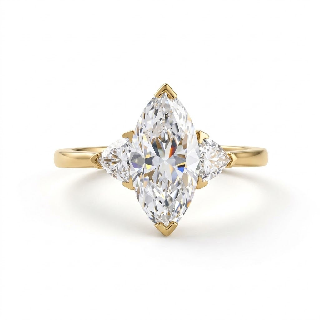 Three Stone Marquise Cut Moissanite Diamond Engagement Ring