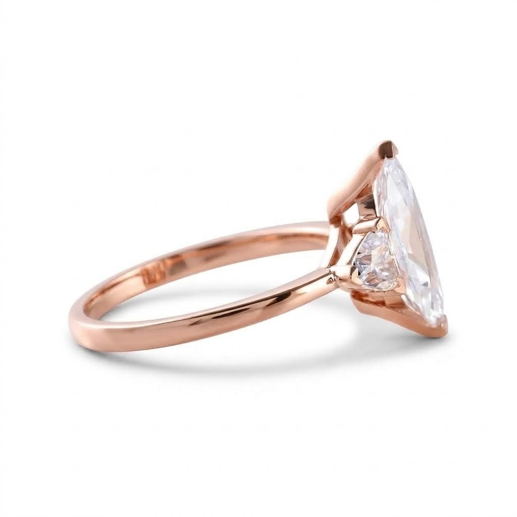 Three Stone Marquise Cut Moissanite Diamond Engagement Ring
