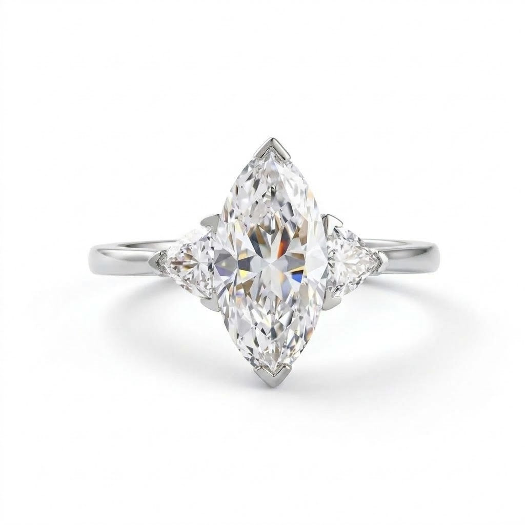 Three Stone Marquise Cut Moissanite Diamond Engagement Ring