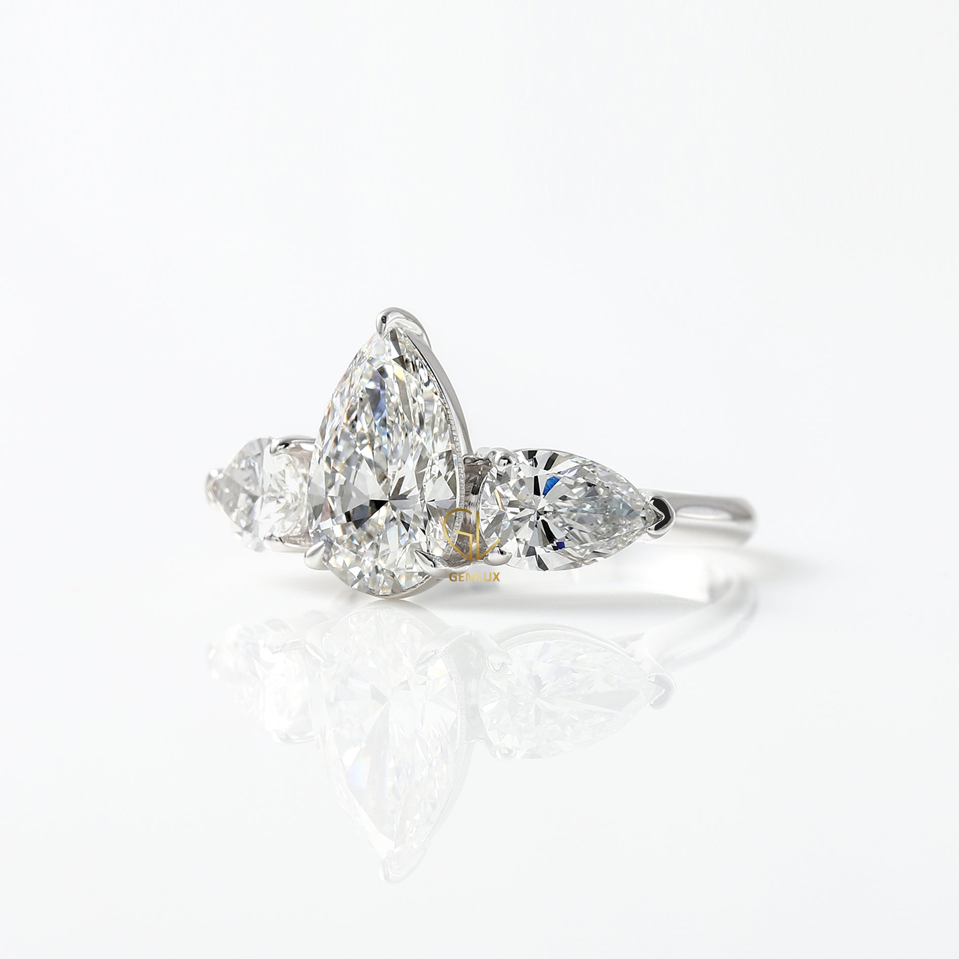 Three Stone Pear Cut Moissanite Engagement Ring